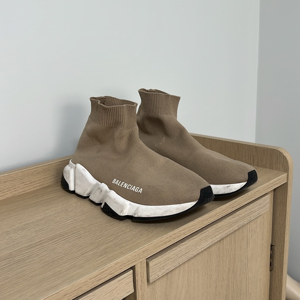 Balenciaga Sock Sneaker in Tan and White